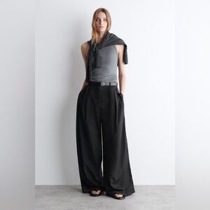COS PLEATED COTTON WIDE-LEG PANTS Trousers 2 Black
